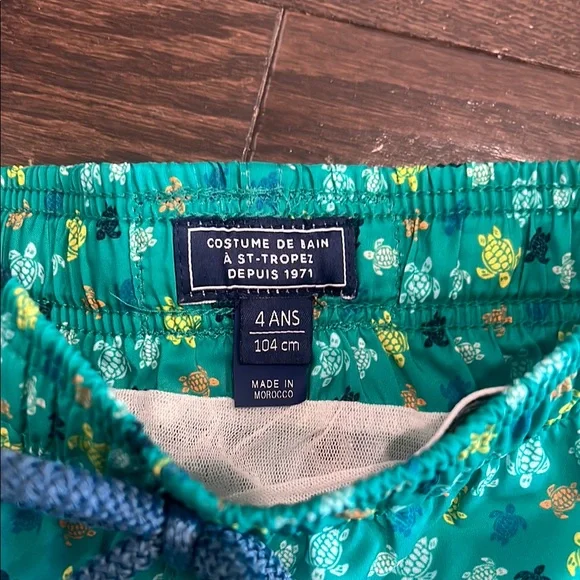 Vilebrequin Kids Swim Trunks - Teal with Yellow and White Turtles